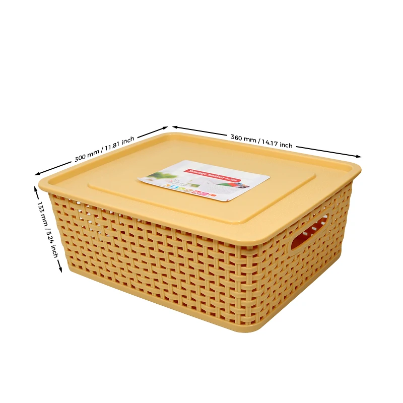 Home Pantry Storage Toy Clothes Storage organization Woven Plastic Storage Baskets With Lid travel laundry basket