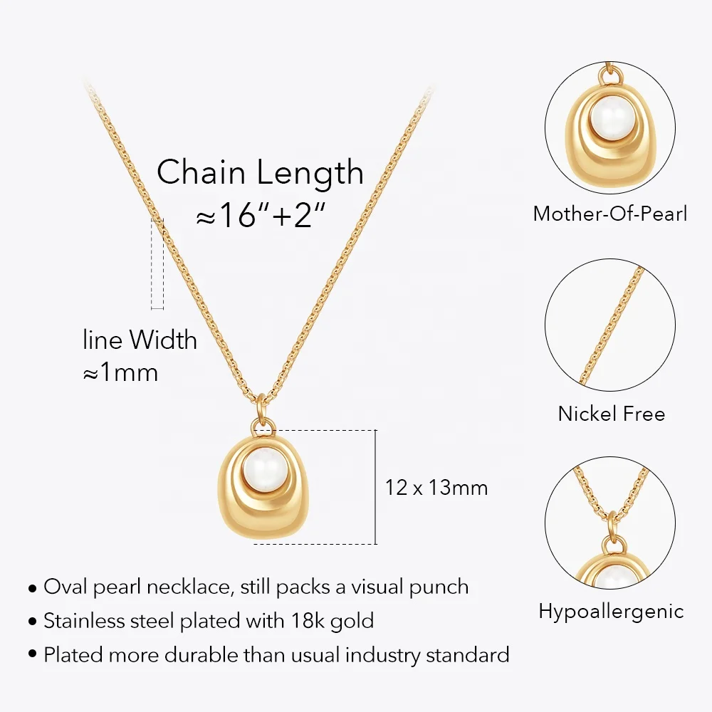 Latest 18K Gold Plated Stainless Steel Jewelry Irregular Oval With Pearl Pendant Trendy For Women Accessories Necklace P233394