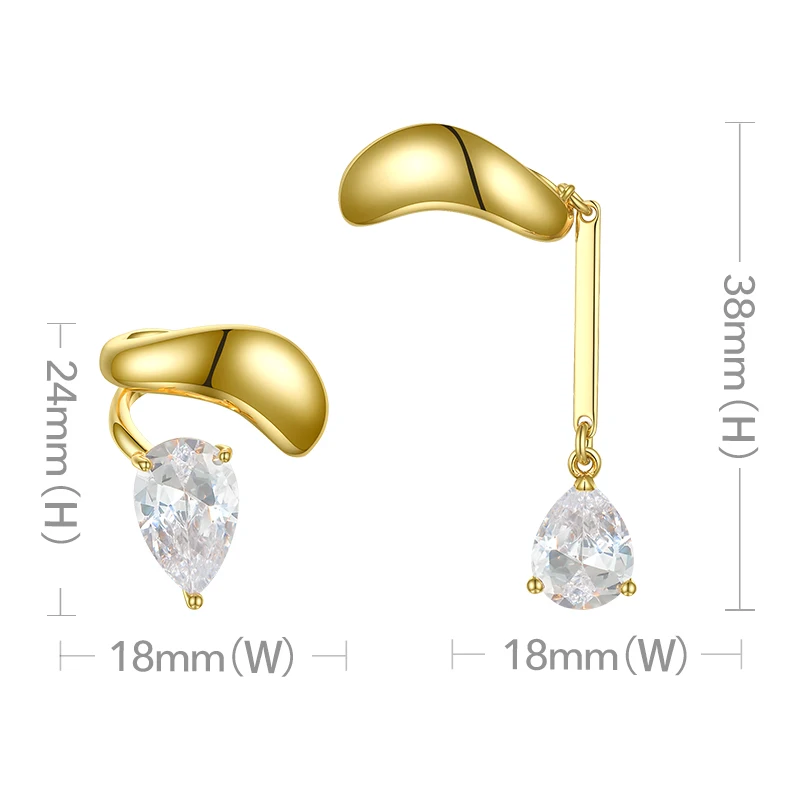 High Quality 18K Gold Plated Brass Jewelry Water Drop Zircon Pendant Ear Cuff No Piercing Party Earrings E201151