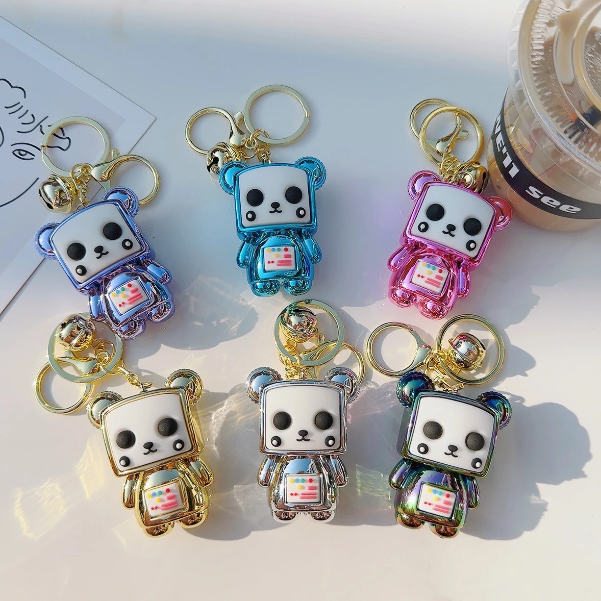 Wholesale creative Cute Kawaii Panda doll key chain delicate Car pendant Keychain accessories Small gift plastic key chains