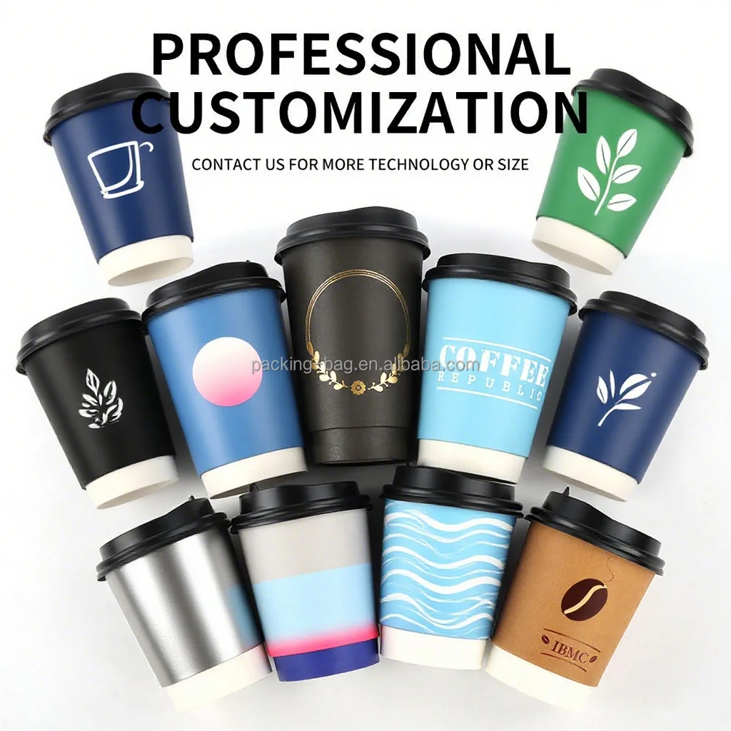 Papírový kelímek na zakázku 8/12/16/20 oz Jednorázový dvoustěnný papírový kelímek na vodu a kávu s víčkem