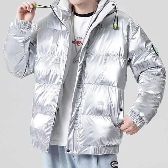 Men Fashion New Design Winter Puffer Shiny Jacket Warm Padding Wholesale Bubble Bomber Jean Jacket