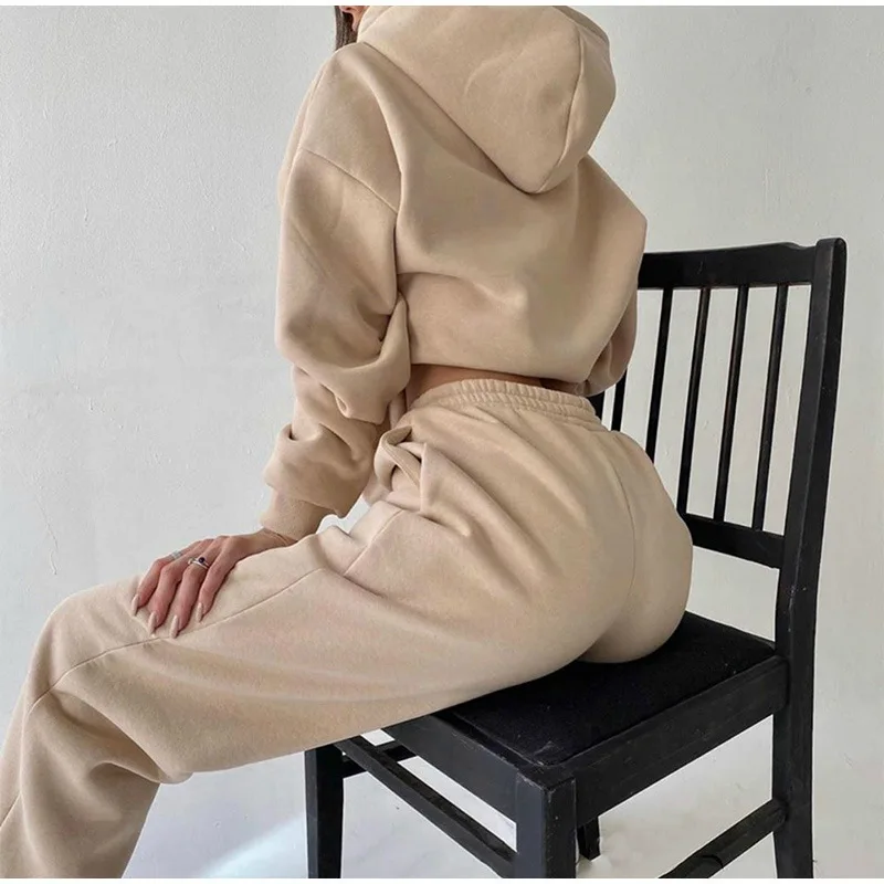 Ying Tang Custom Drop Shoulder Streetwear Without Strings Loose Casual Hoodie For women Long Sleeve Sweatshirt Set OEM/ODM