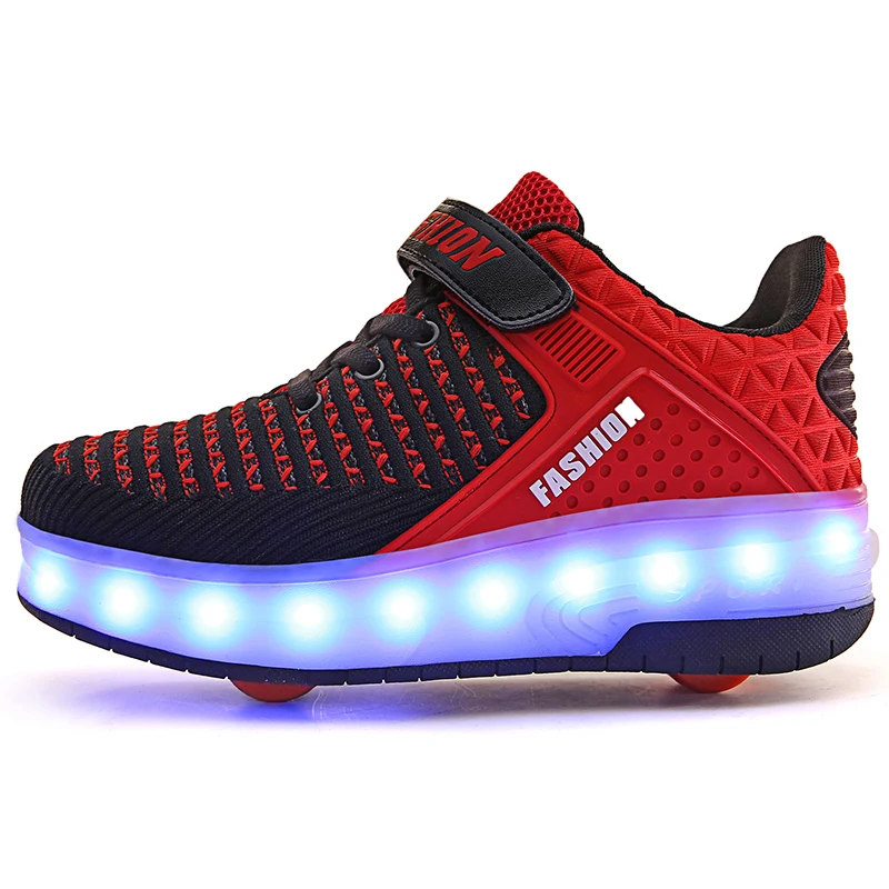 AIkuass Roller Shoes for Girls Boys Kids Dual Wheel LED Blinking Skate Sneaker Shoes 