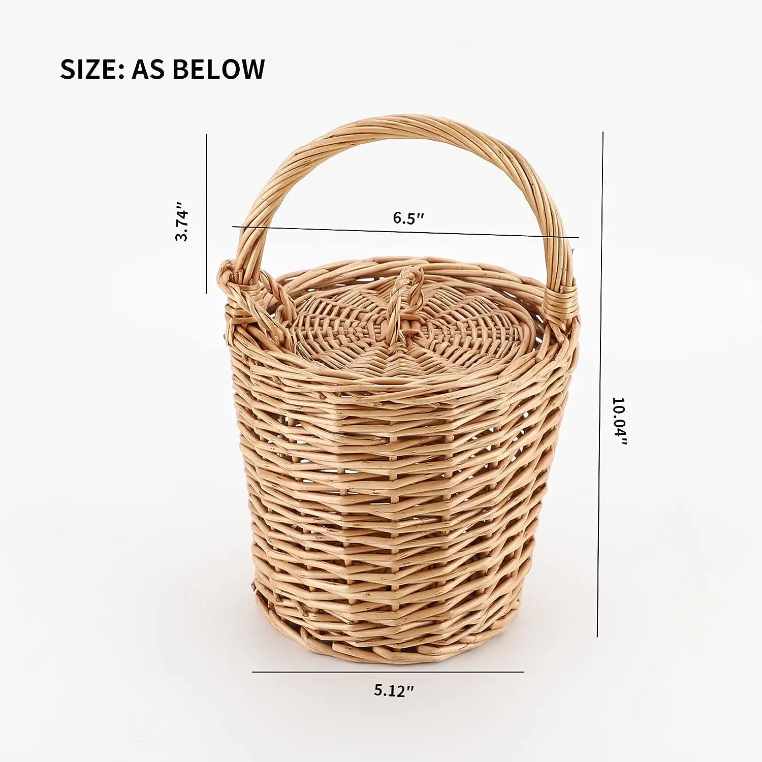 Small Wicker Basket Round Storage Bin with Handle and Lid for Cell Phones Toys Sundries
