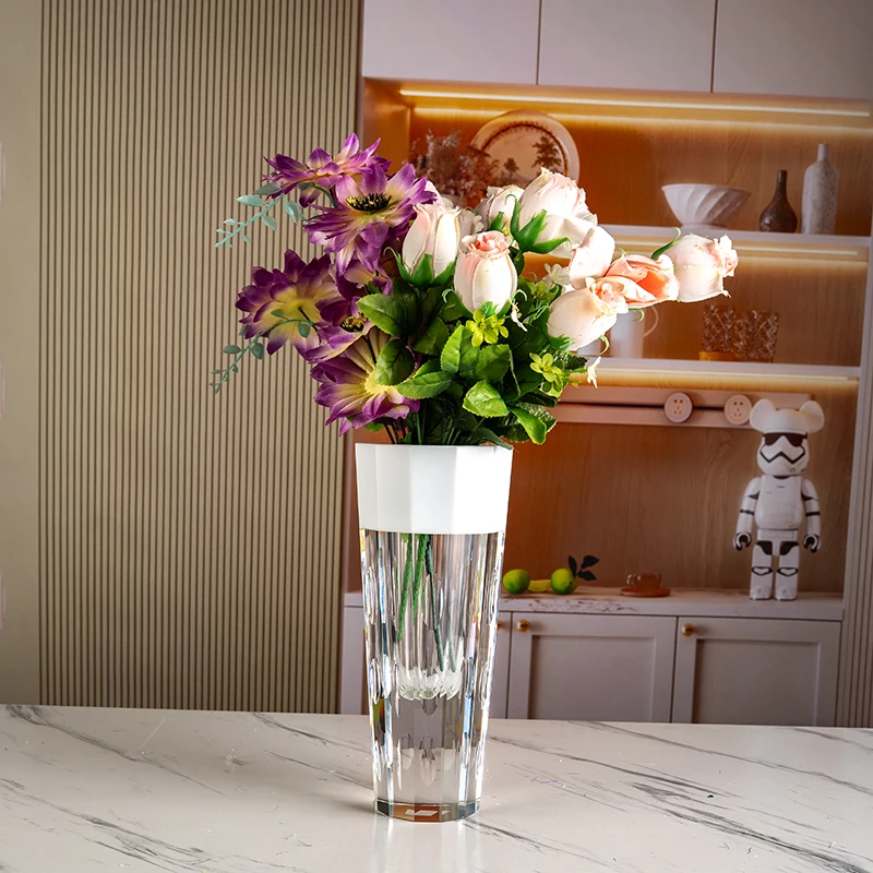product new product with white edge circular dot carving pattern simple and elegant desktop home decoration glass crystal vase-7