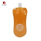 Custom Shaped Clear Plastic Foldable Drinking Water Juice Energy Pouch With Flip Open Spout And Hanging Hole