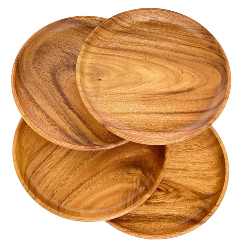 2023 Home And Kitchen Serving Platter Round Acacia Food Snack Platter Wood Charger Plate Wooden Plates