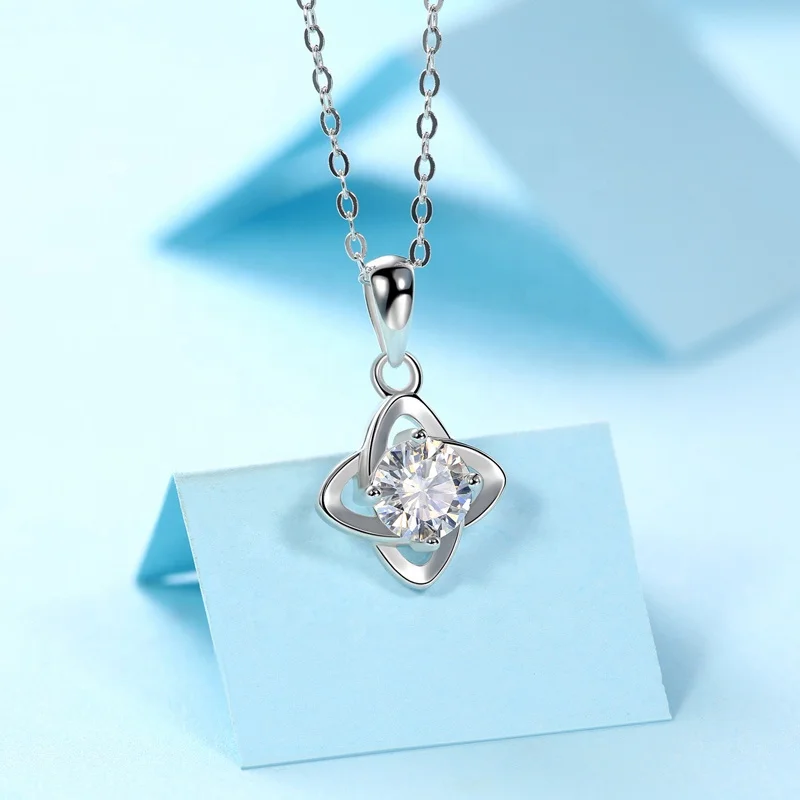 HMOIS crystal necklace silver 925 sterling 1.0ct round moissanite diamond necklace for women