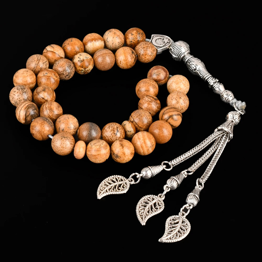 YS320 New Design 10mm Khaki Picture Jasper Stones Tasbih Tasbeeh Prayer Beads 33 Rosary Misbaha Muslim