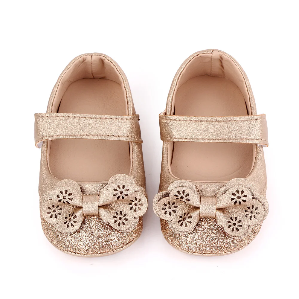 Baby Girls Princess Shoes Shining Glitter Hollow PU Bow Cute Soft Soled Toddler Shoes supplier