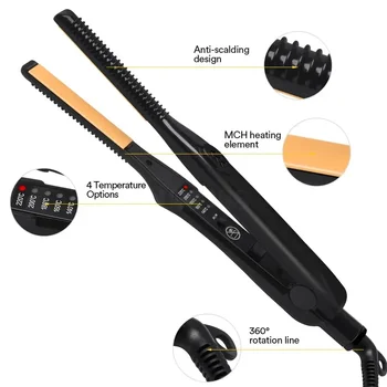 Small Flat Iron for Short Hair Mini Hair Straightener Fast Heat Up 3/10 Inch Beard Straightening Iron Ceramic Hair Curler