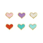 Heart Shaped Gemnel Rainbow Simple Colorful Heart Shaped Enamel Coats Stud 925 Silver Cute Earring
