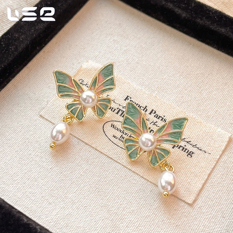 French style temperament niche retro pearl butterfly fashion jewelry earrings