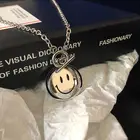 Hop Trendy Hip Hop Rotating Smiley Titanium Steel Necklace Ins Simple Smiley Face Retro Pendant For Couple