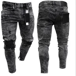 European and American New men's skinny jeans Snow casual slim zipper denim plus size pants & jeans