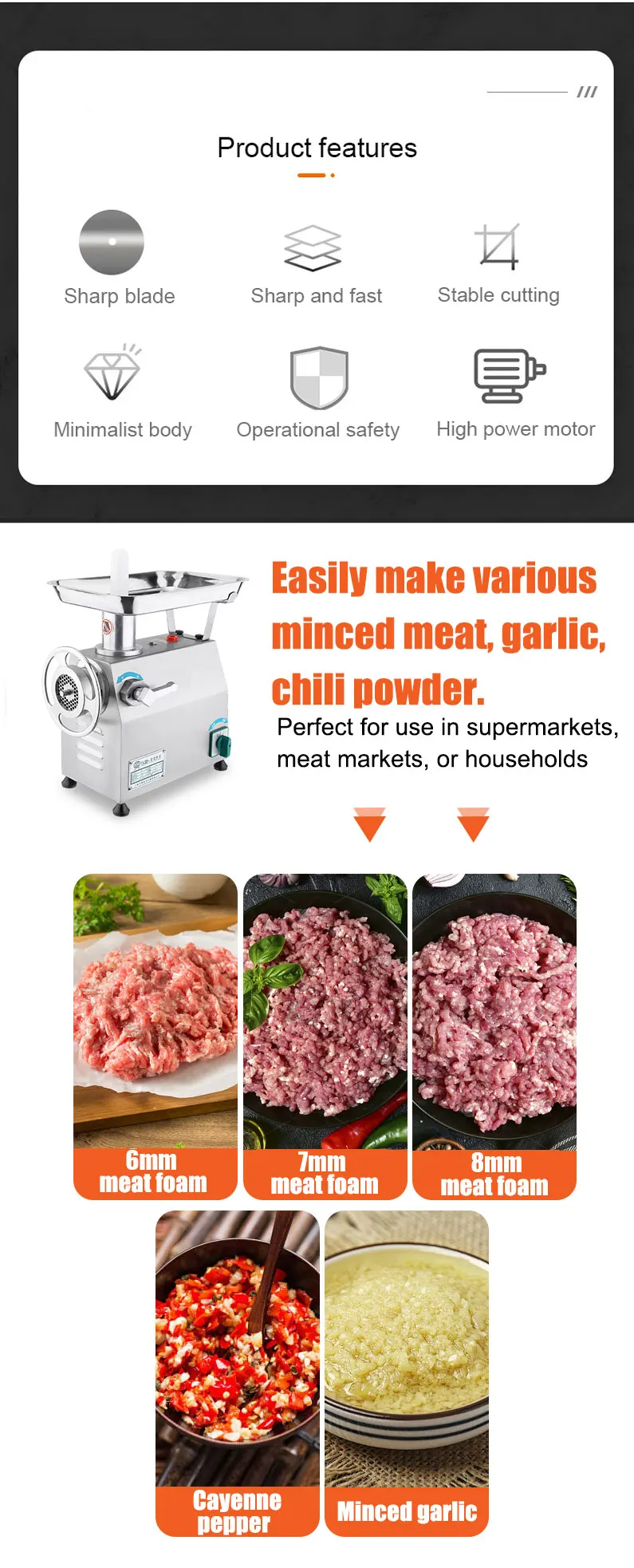 product yk 22c professional italian meat grinder for commercial use high power 1100w stainless steel blade easy clean durable-8