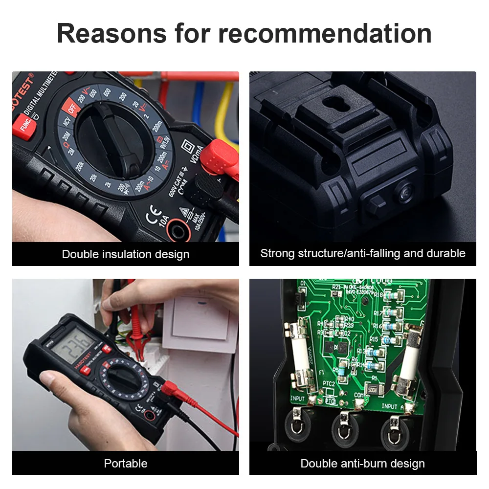 Habotest HT113C Digital Multimeter with Safety Rating CAT III 600V ABS Material and Low Battery Indicator