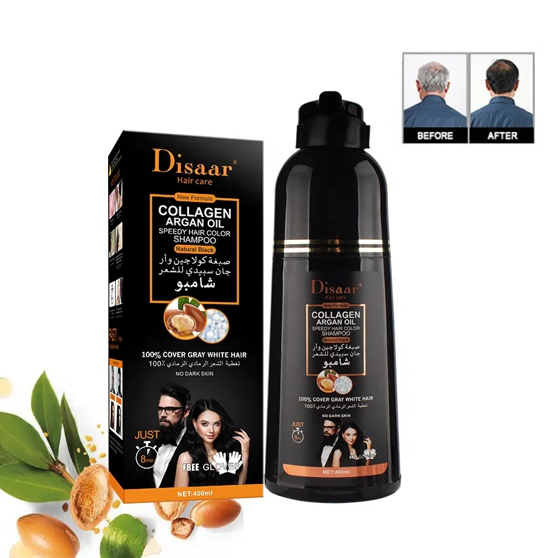 Disaar Natural Organic Argan Oil Collagen Black Hair Shampoo 100% Cover  Gray White Hair Color Dye Shampoo - Buy Black Hair Shampoo,Hair Color  Shampoo,Hair Dye Shampoo Product on 