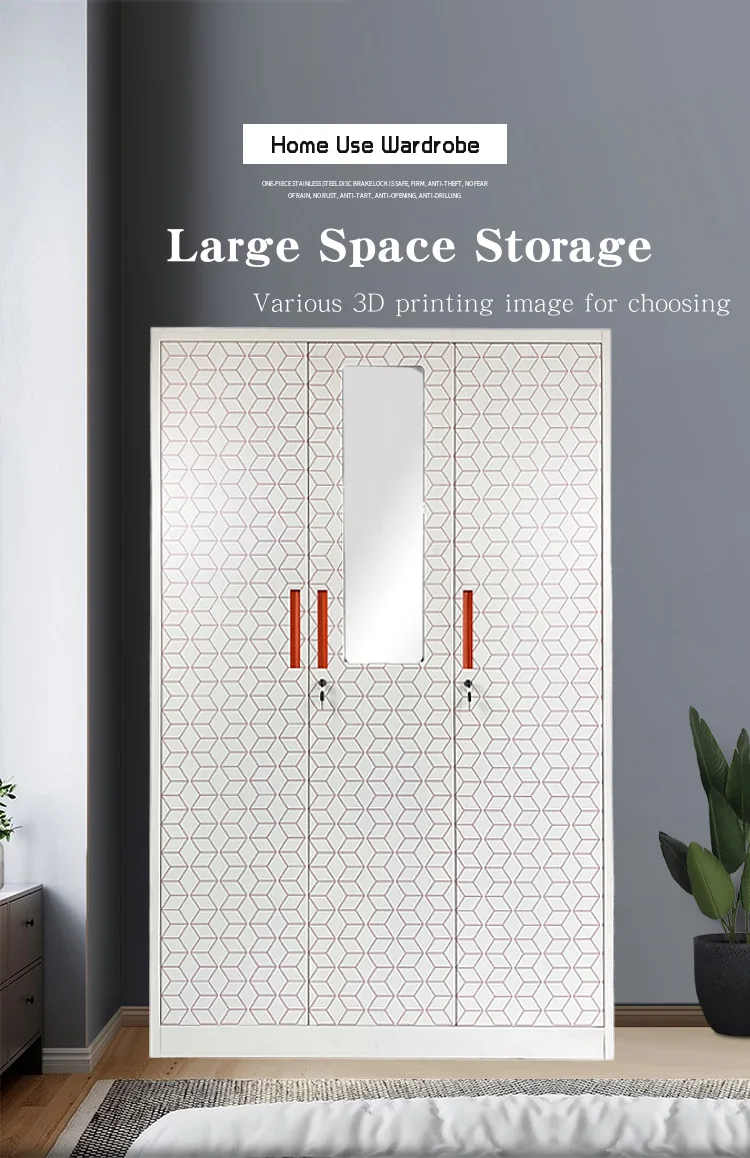 2024 New Promotion Girl Bedroom Storage Painted Armoire Mirror Sliding Door Wardrobe Closet Home Furniture