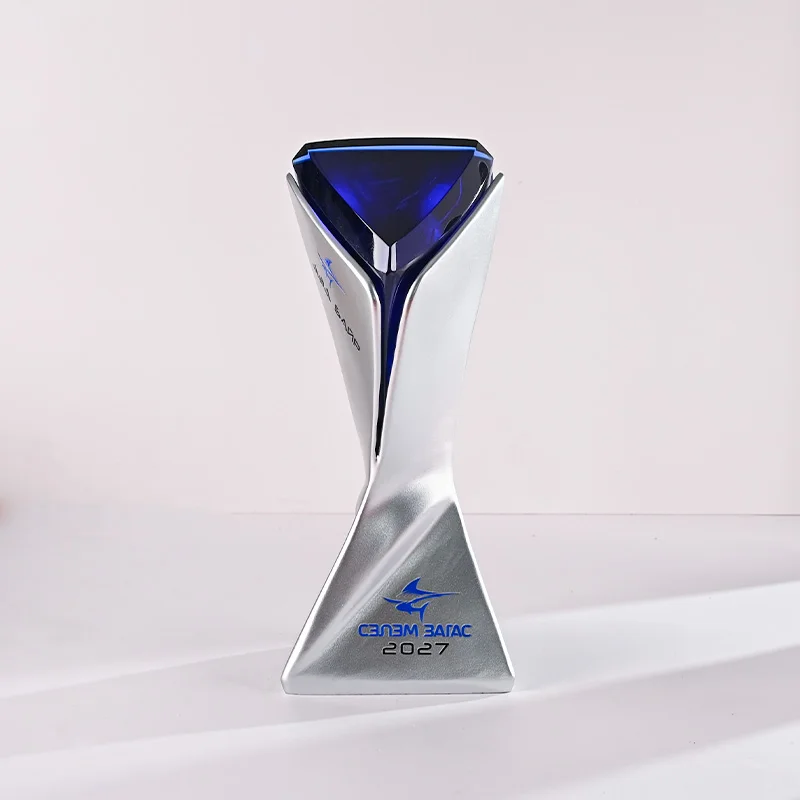 product custom zinc alloy trophy with blue crystal head metal award cup for corporate recognition and events-10