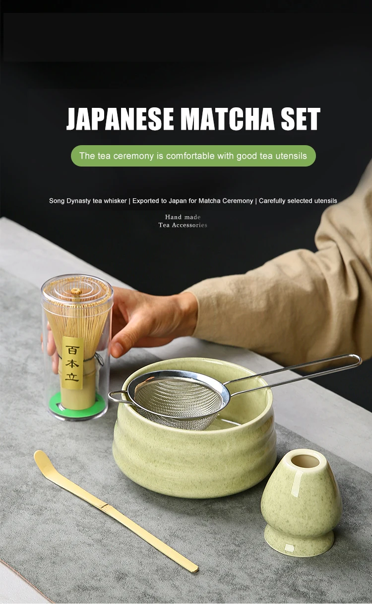 product 2025 new wholesale japanese sale bamboo whisk scoop traditional ceramic style ceramic cups set matcha bowl matcha whisk set670-4