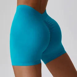 Custom LOGO V Cut Back Scrunch Butt Active High Waist Athletic Tights Women Running Sport Yoga Workout Gym Sexy Short Leggings