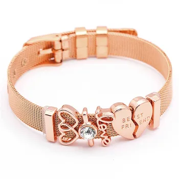 Fine Rhinestone Stainless Steel Jewelry Mesh Bracelets Bangles Heart Designer Charms Bracelet For Diy Bracelets Best Friend Gift