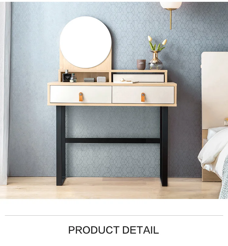 Linsy Modern Adult Nordic Bedroom Solid Wood Makeup Desk Vanity Table Small Blue Mirror Dresser Dressing Table For Girls FT1C
