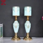 Holder Candle Factory Custom Dining Table Decoration Metal Gold Candlestick Holder Sky Blue Glass Candle Stand