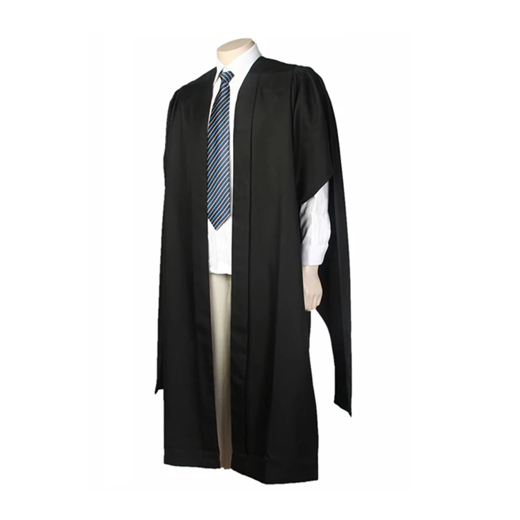 Elegant fluting craftsmanship on black academic gown Handmade fluting detail on UK master graduation gown back