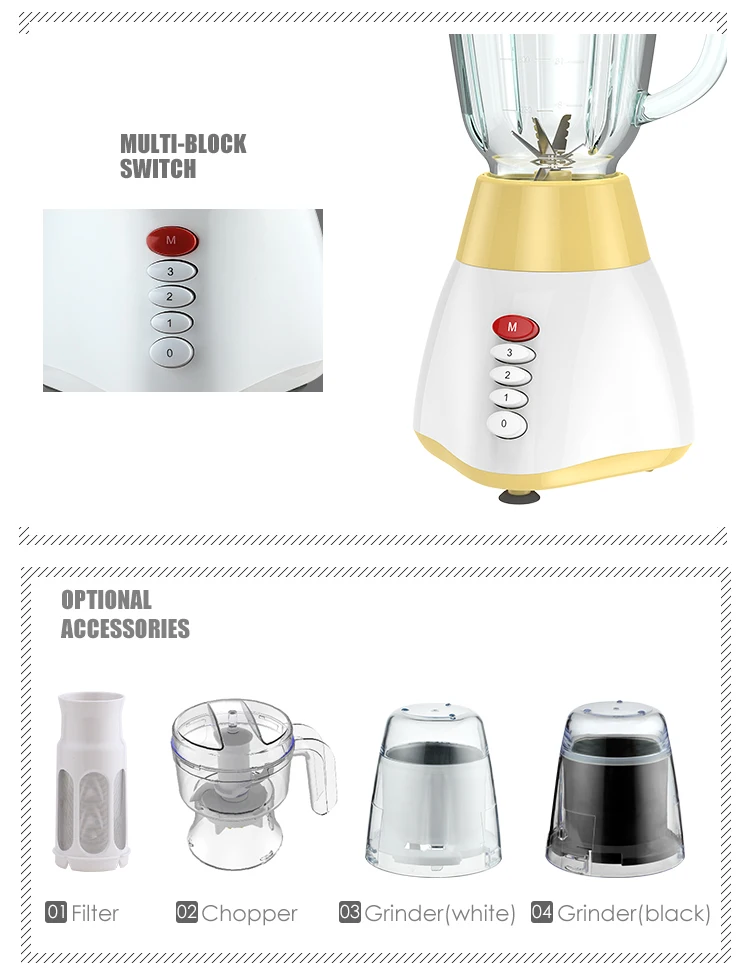 Processador de alimentos 2 em 1 Licuadoras 1,5L para uso doméstico Moedor manual e liquidificador de smoothie