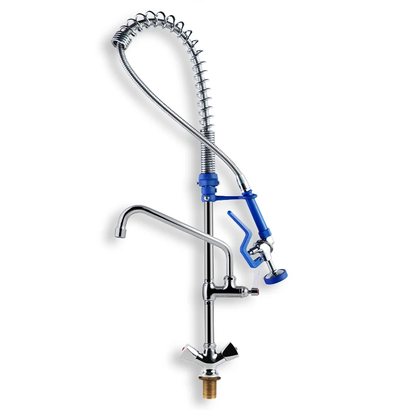 EasyInstall Commercial Dual Handwheels Deck Mounted Faucet Short Type Spring Action Pre-Rinse Unit Kitchen Cold Water Function factory