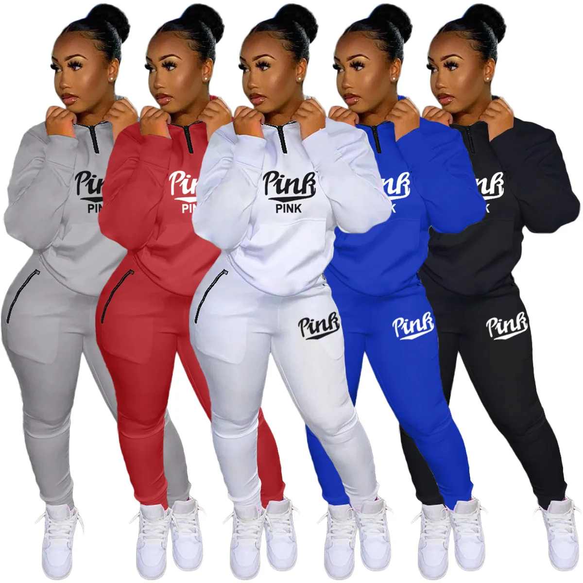2022 Winter Women Clothing Long Sleeve Tracksuits Sweatsuit 2 Piece Set  Pink Letter Two Piece Leisure Sports Suit - Buy Sports Leisure Suit, Tracksuits For Women Winter,Women Long Sleeve 2 Piece Set Sport