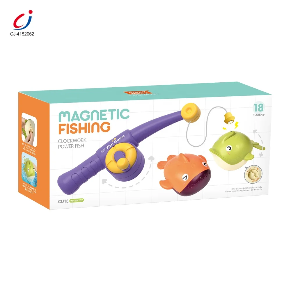 Chengji high quality wind up swimming fish game bath toys baby plastic bathtub magnetic fishing toy set