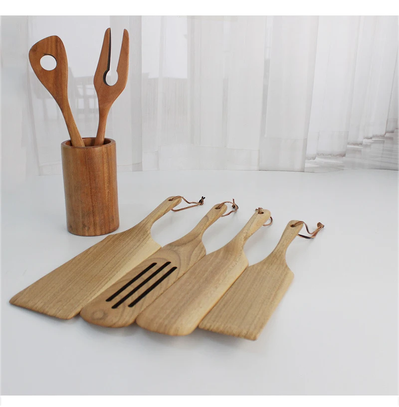 2021 New acacia  teak wood spatula set kitchen utensils set