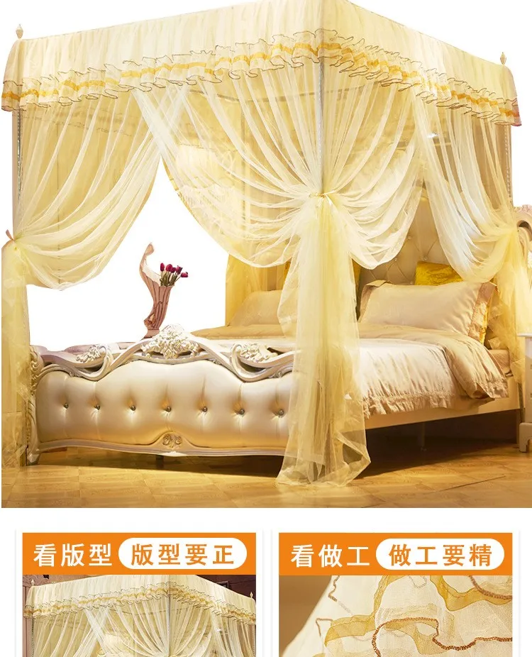 180*200*190Cm Romantic Princess Queen Size Double Canopy Tent Mesh Embroidery Lace Pleated Mosquito Net For Bed