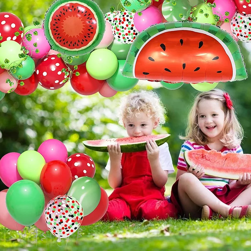 Hawaiian Summer Theme Birthday Party Decorations Fruit Watermelon Foil Balloon Arch Kit Kids Party Decor