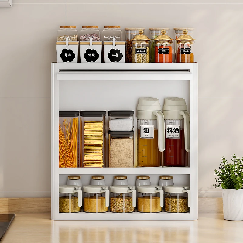 Sliding door modern kitchen Spice cupboard rack countertop 4 Tier seasoning jars organizer boxs holder storage Bottles shelf