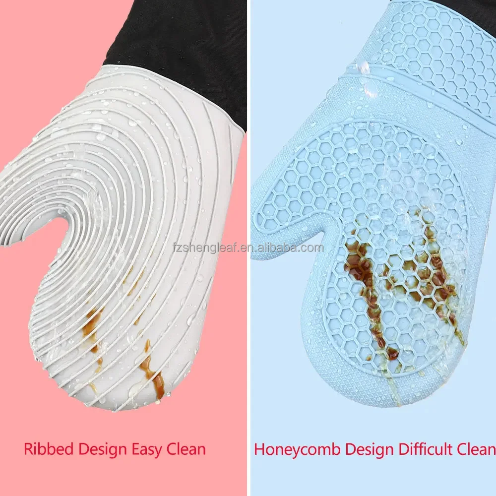 product novelty design dotted kitchen cotton double layer bbq grill heat resistant food grade silicone customized oven mitts gloves-4