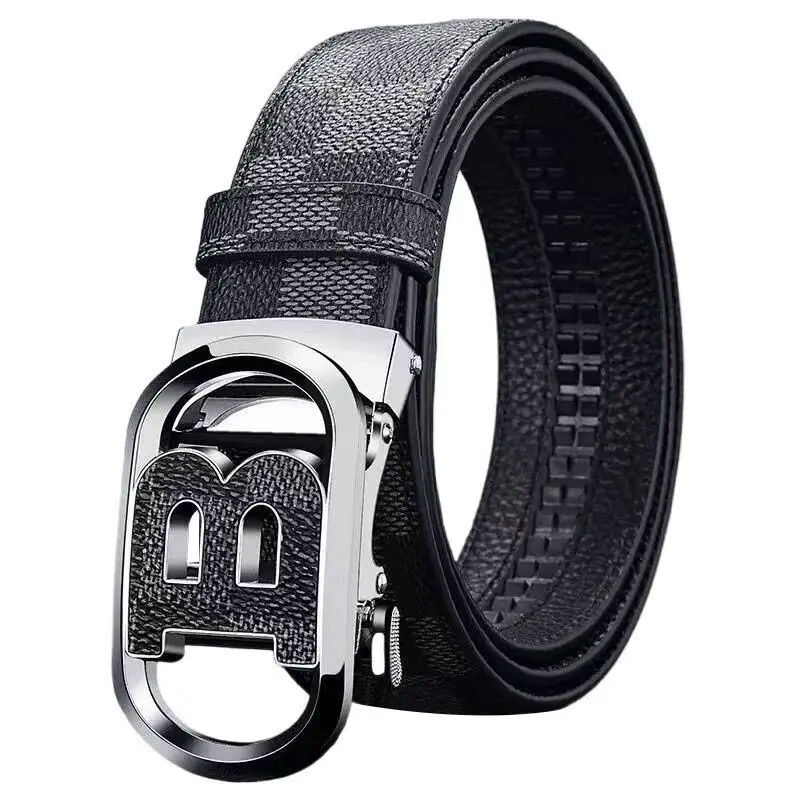 Wanshui Men's genuine leather belt business automatic buckle cowhide belt simple fashion waistband brand designer belt