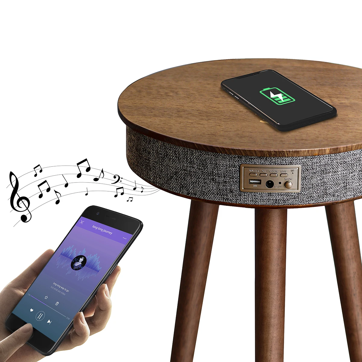 Oliver & Hays bluetooth speaker Coffee table,Wireless Charger Real Wood,Battery 