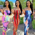 Tie Dye 2021 New Design Colorul Girls Tie Dye Off The Shoulder Women Wrap Dress