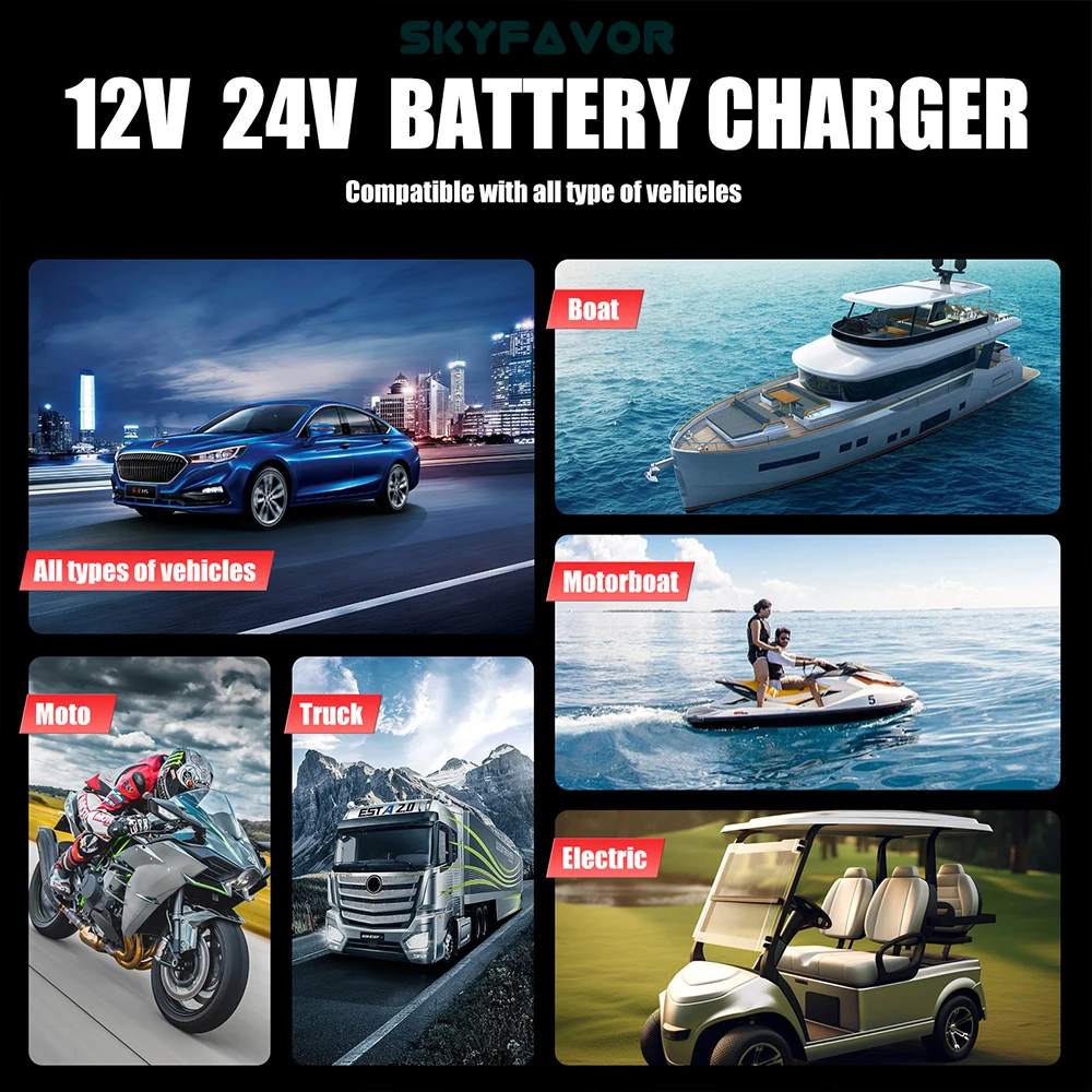 2024 new products car battery charger 12v 24v 25A lifepo4 lead acid Universal battery charger for truck motorcycle car battery