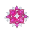 Ring 3.9cts Lab Create Ruby And 1.12cts White CZ 925 Silver Sterling Ring