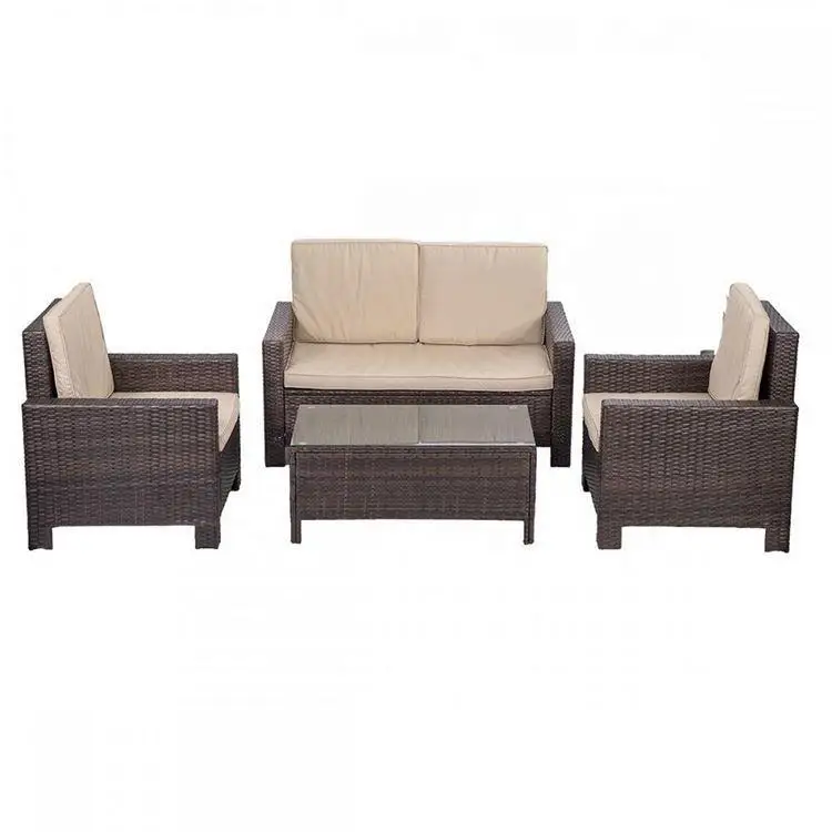 product 2025 modern 4pcs wicker sofa set furniture outdoor rattan weave sofa and table-2