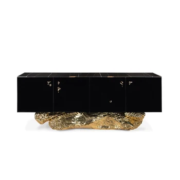 Luxury living room sideboard luxury cabinet stainless steel base black solid wood sideboard