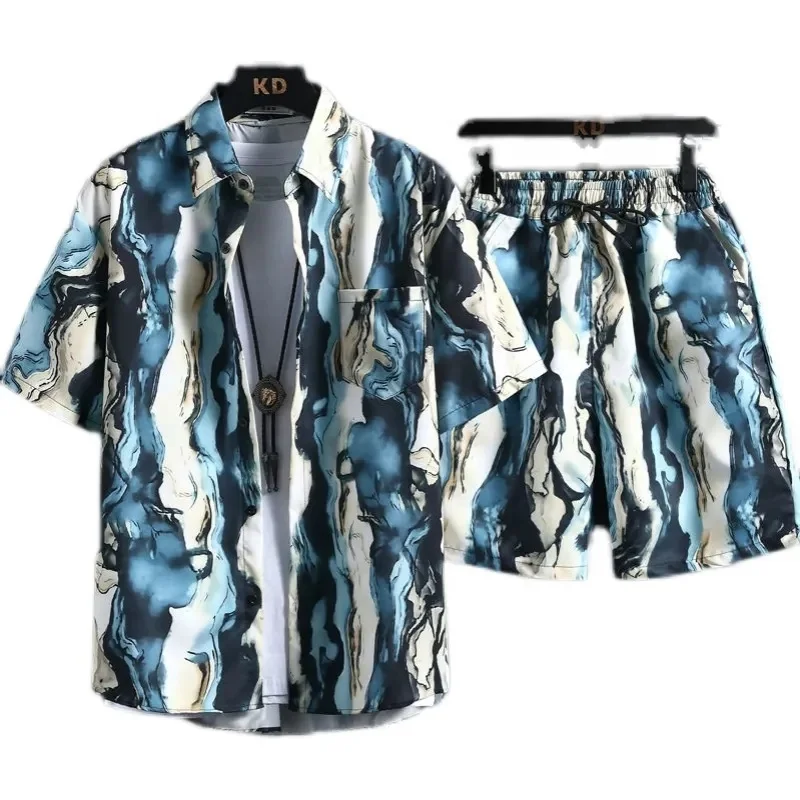 2024 New Arrival Summer Two Piece Set Printed Men's Tracksuit T-Shirt Shorts Set Round Neck Breathable Casual Wear Sports Sets