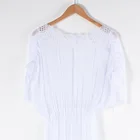 Beachwear Women Sexy Lace Crochet Beachwear Long Maxi Dress Drawstring Waist Beach Cover Up