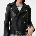 Leather Jacket OEM Fashion Winter Cool Motorcycle Comfortable Color Down Collar PU Patent Leather Jacket For Women